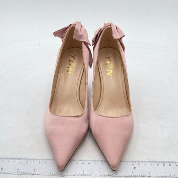 YDN Pink Bow Pointed Toe Slip on Pumps Special High Heels Party Prom Shoes - Picture 3 of 8